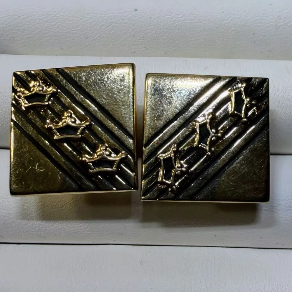 Vintage Swank Gold-Tone Mens Cufflinks & Tie Chain Bar Lot 2 Pairs + Tie Bar